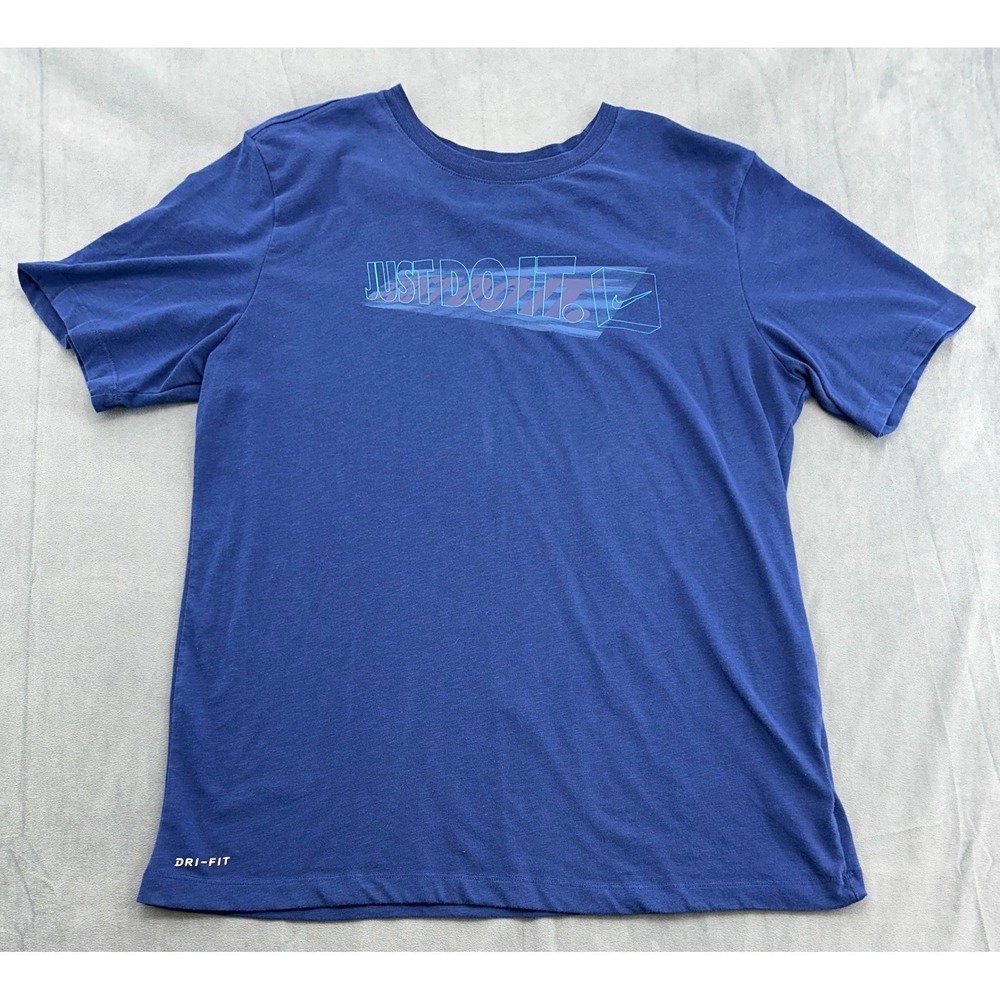 Nike DRI FIT TShirt Mens Large Blue Just Do It Tee Graphic Athletic Top